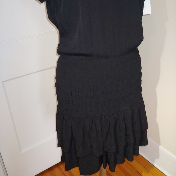Maje Smocked Black Crepe Dress - Picture 8 of 9